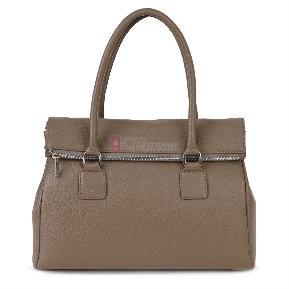 Елегантна дамска чанта, от естествена кожа, в тъмнобежов цвят. Код: EKK64