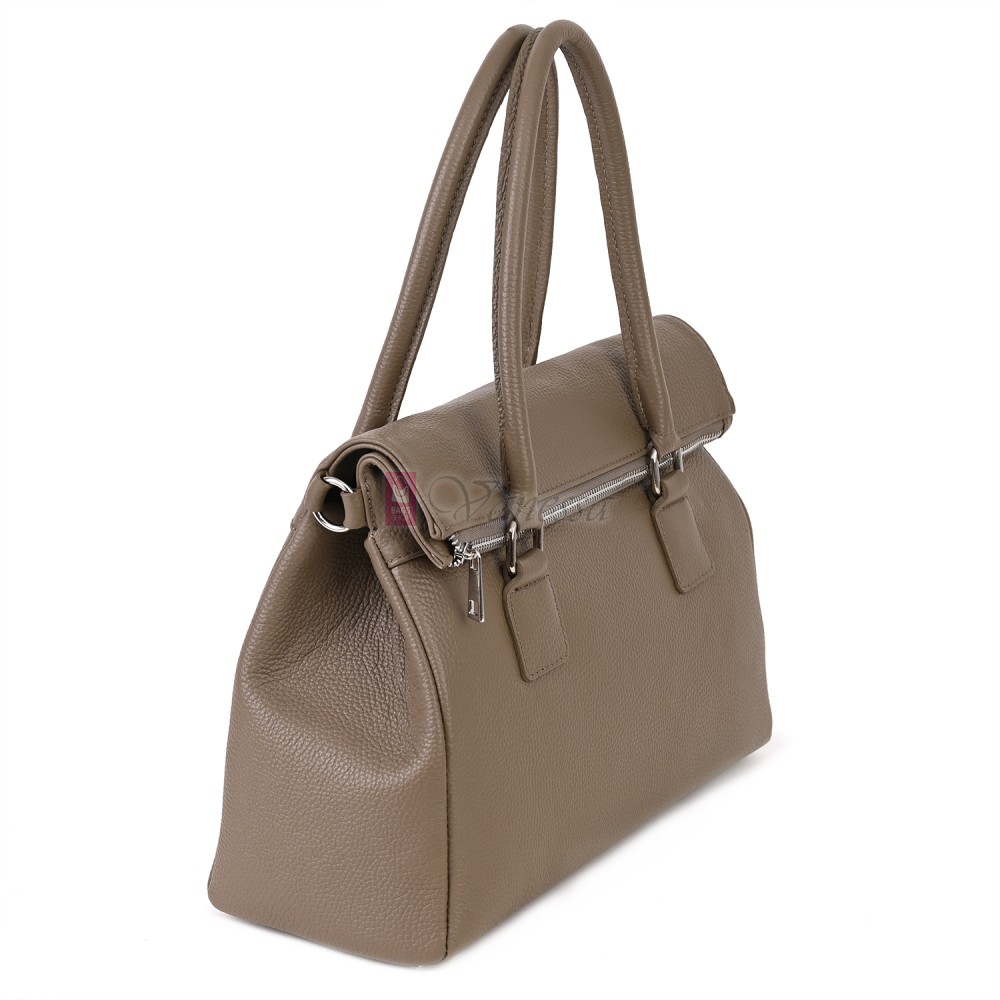 Елегантна дамска чанта, от естествена кожа, в тъмнобежов цвят. Код: EKK64