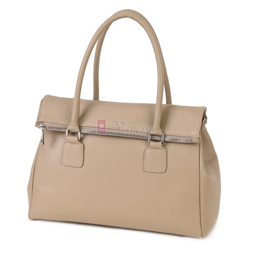 Елегантна дамска чанта, от естествена кожа, в бежов цвят. Код: EKK64