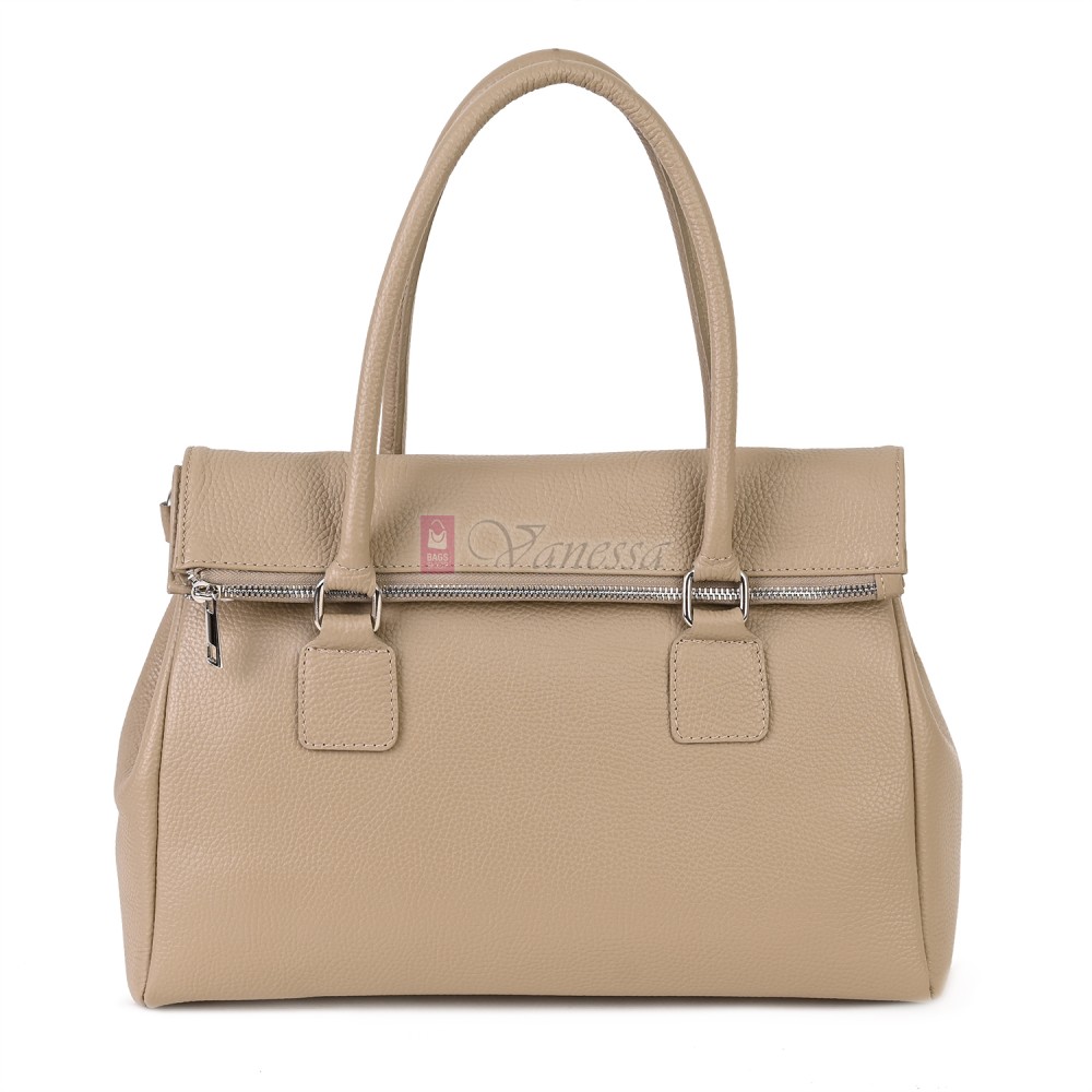 Елегантна дамска чанта, от естествена кожа, в бежов цвят. Код: EKK64
