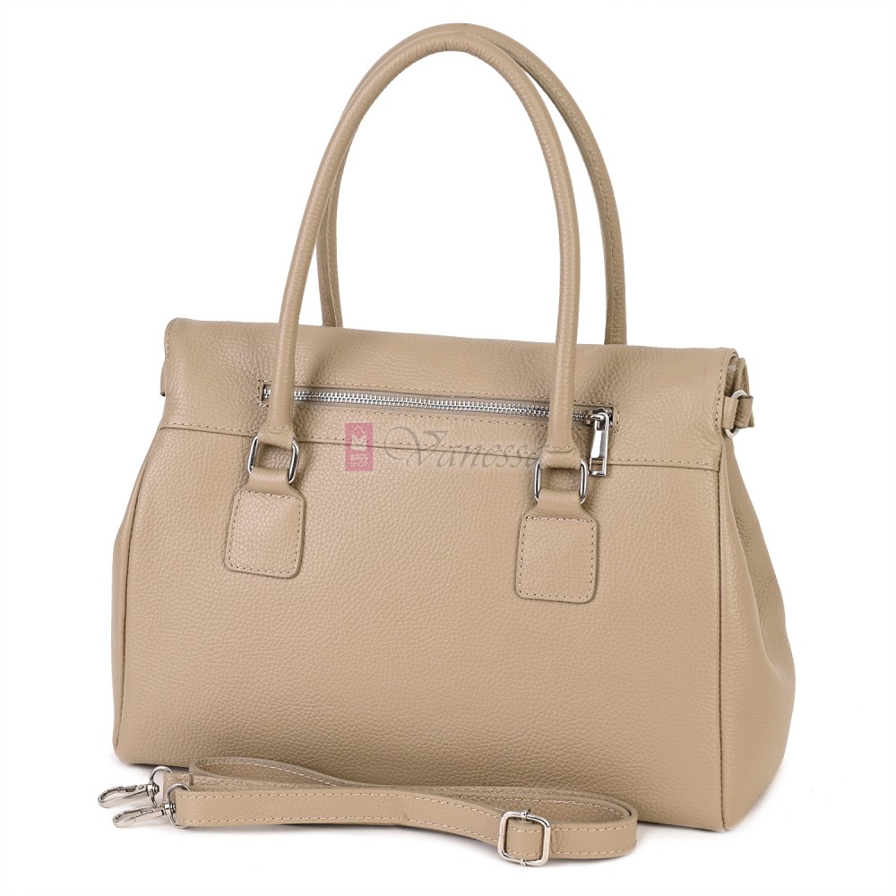 Елегантна дамска чанта, от естествена кожа, в бежов цвят. Код: EKK64