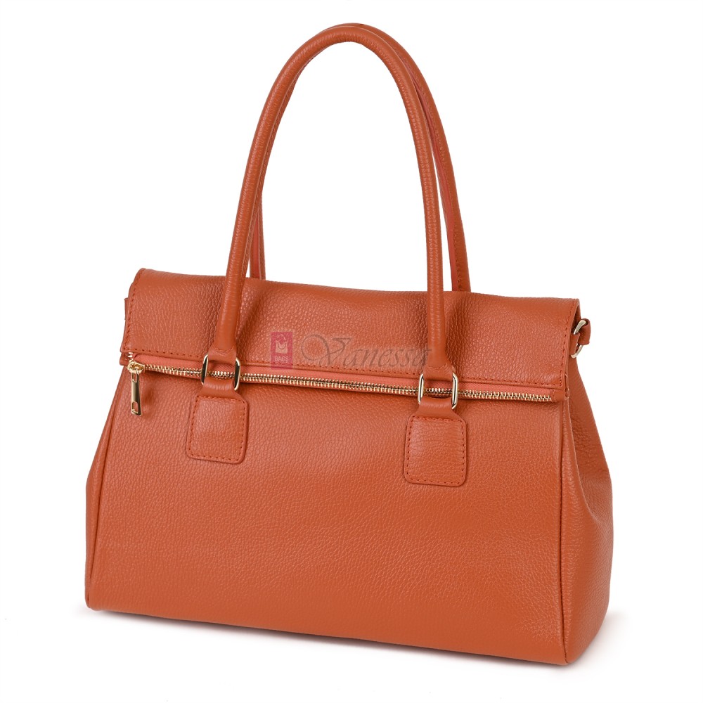 Елегантна дамска чанта, от естествена кожа, в оранжев цвят. Код: EKK64