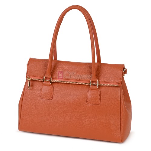 Елегантна дамска чанта, от естествена кожа, в оранжев цвят. Код: EKK64