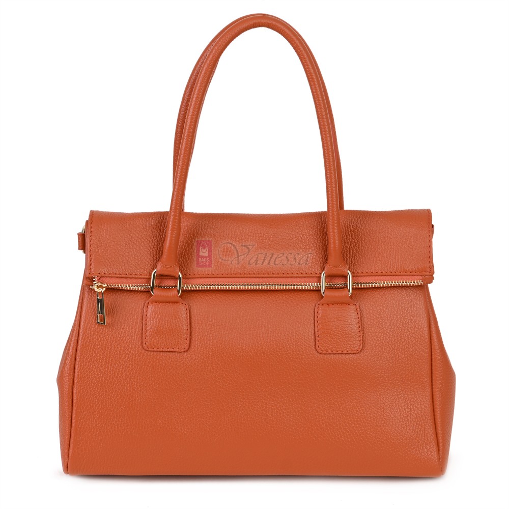 Елегантна дамска чанта, от естествена кожа, в оранжев цвят. Код: EKK64