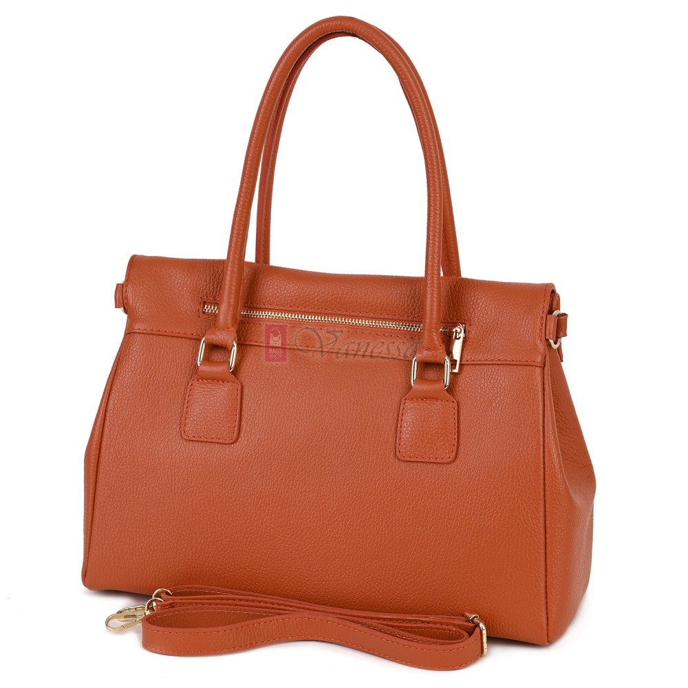 Елегантна дамска чанта, от естествена кожа, в оранжев цвят. Код: EKK64