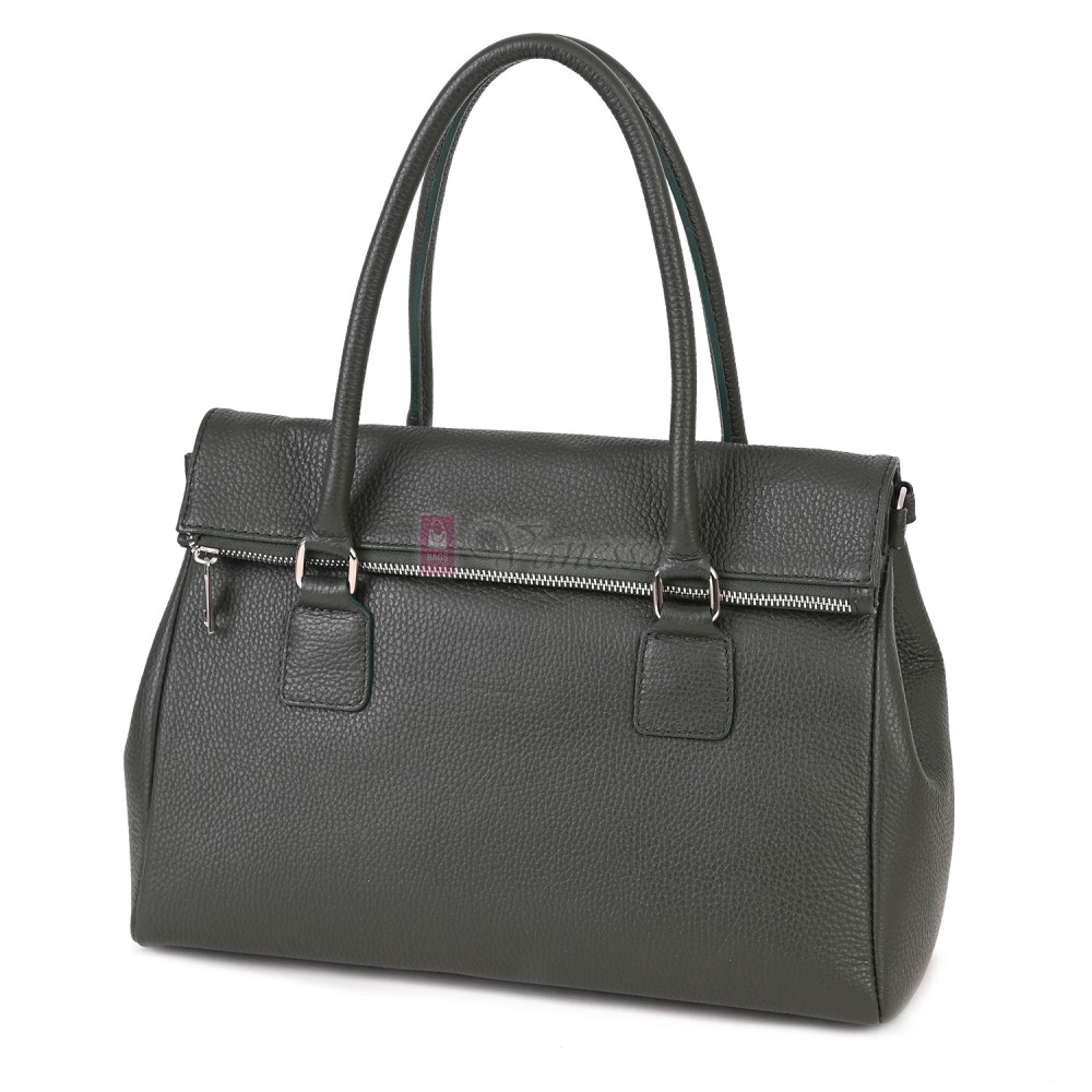 Елегантна дамска чанта, от естествена кожа, в тъмнозелен цвят. Код: EKK64