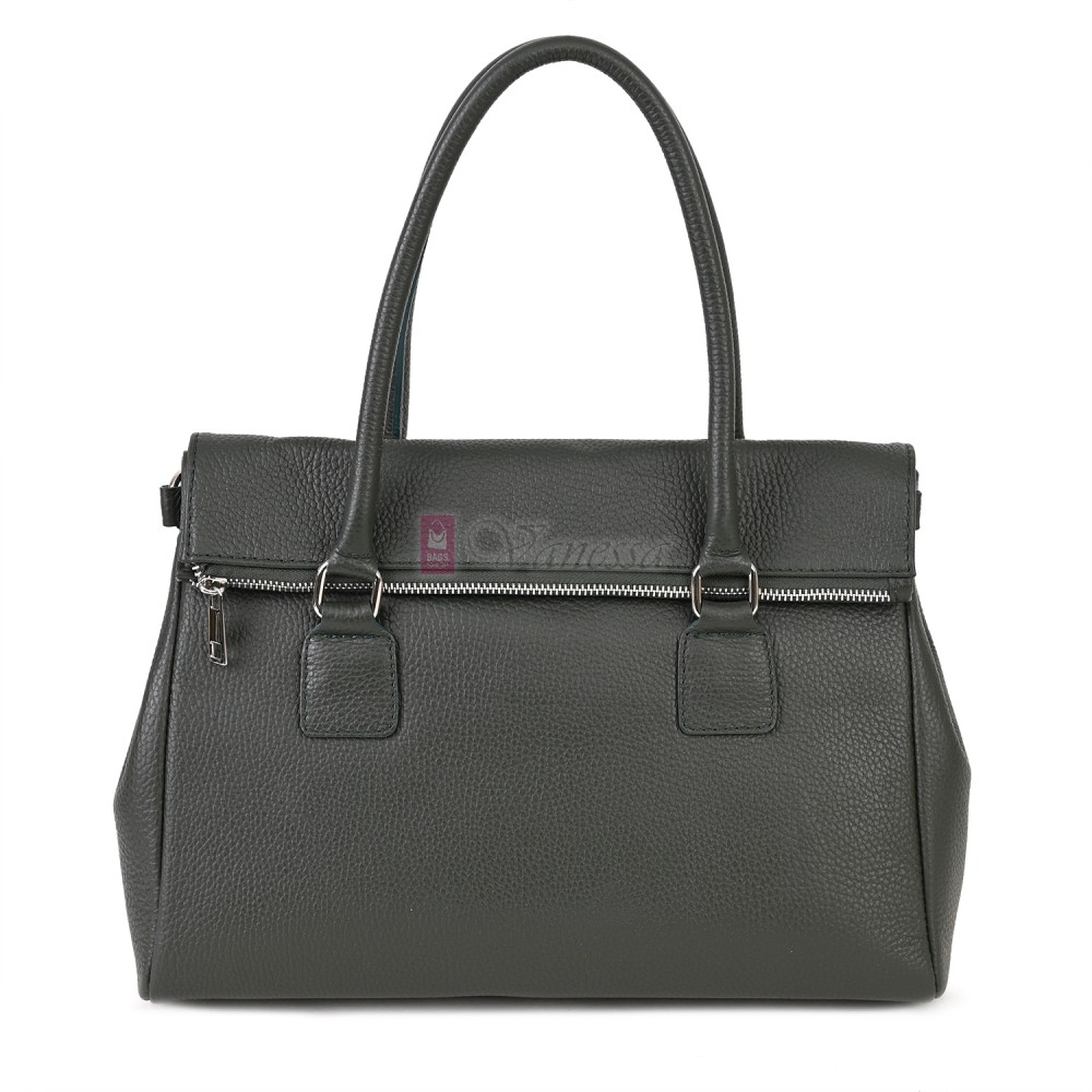 Елегантна дамска чанта, от естествена кожа, в тъмнозелен цвят. Код: EKK64