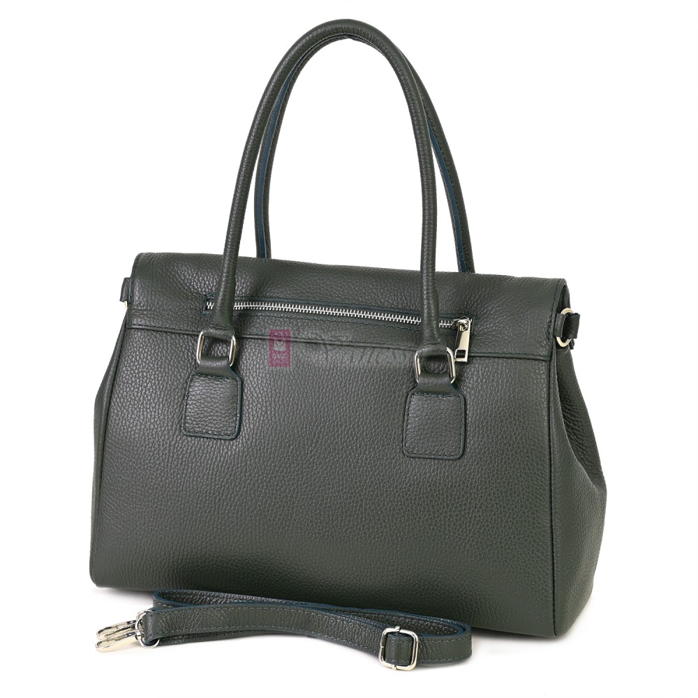 Елегантна дамска чанта, от естествена кожа, в тъмнозелен цвят. Код: EKK64