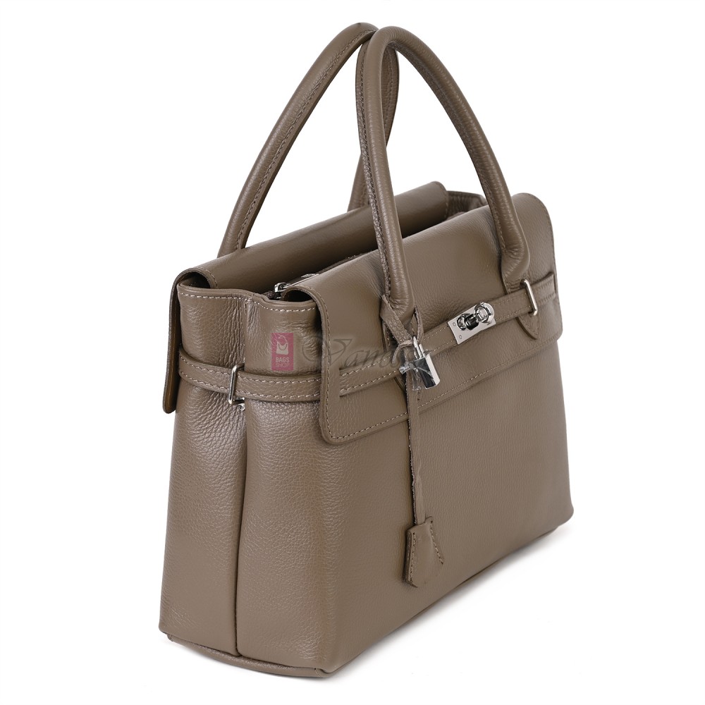 Елегантна дамска чанта, от естествена кожа, в бежов цвят Код: EKK75