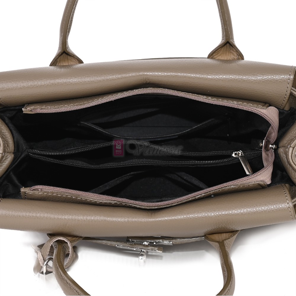 Елегантна дамска чанта, от естествена кожа, в бежов цвят Код: EKK75