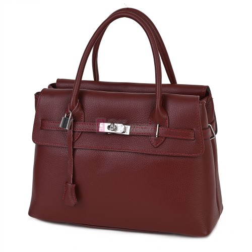 Елегантна дамска чанта, от естествена кожа, в цвят бордо Код: EKK75