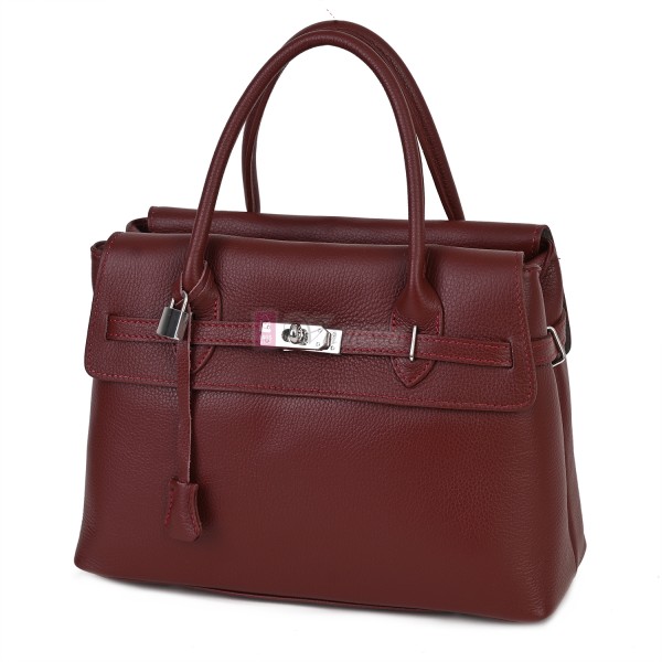 Елегантна дамска чанта, от естествена кожа, в цвят бордо Код: EKK75