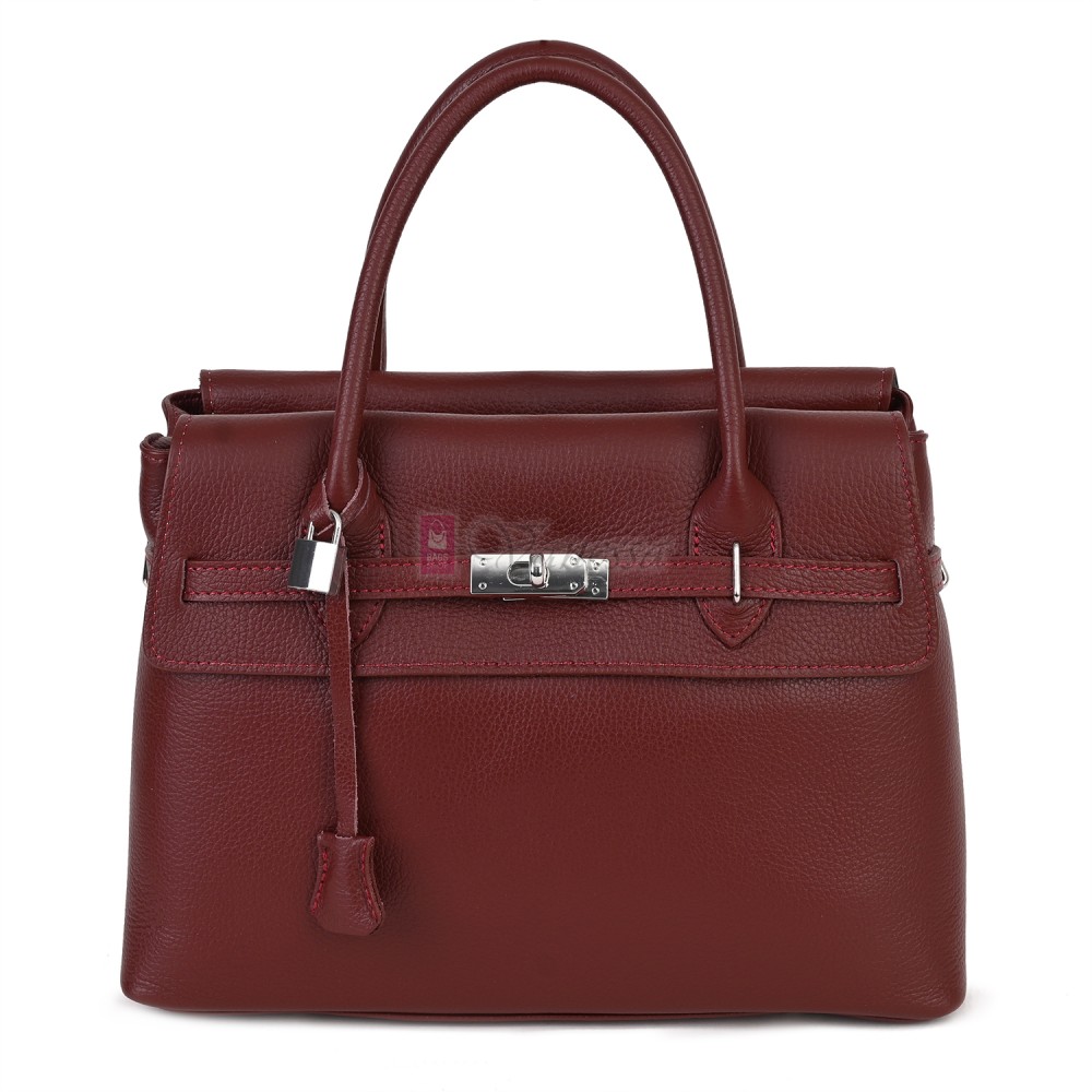 Елегантна дамска чанта, от естествена кожа, в цвят бордо Код: EKK75