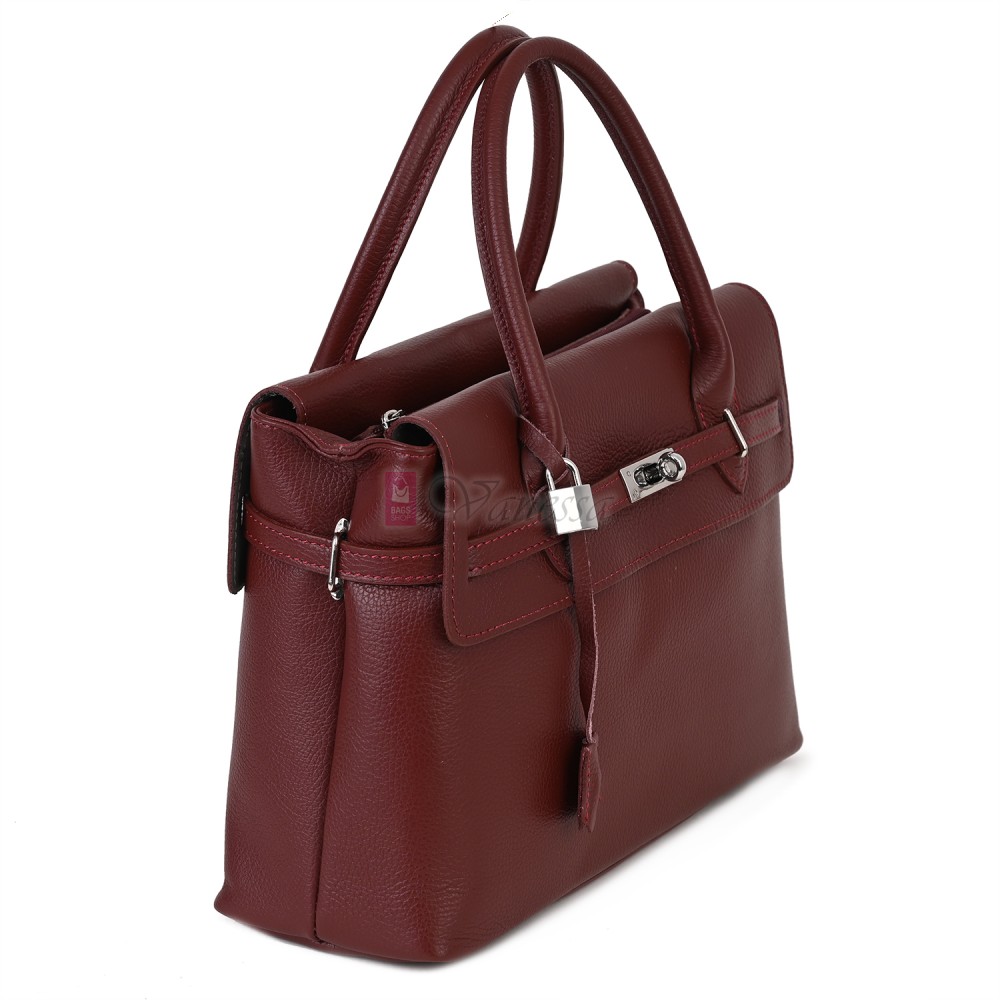Елегантна дамска чанта, от естествена кожа, в цвят бордо Код: EKK75
