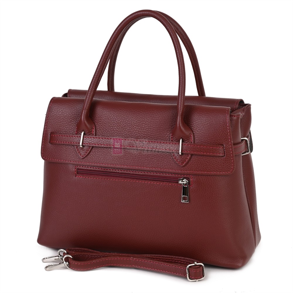 Елегантна дамска чанта, от естествена кожа, в цвят бордо Код: EKK75