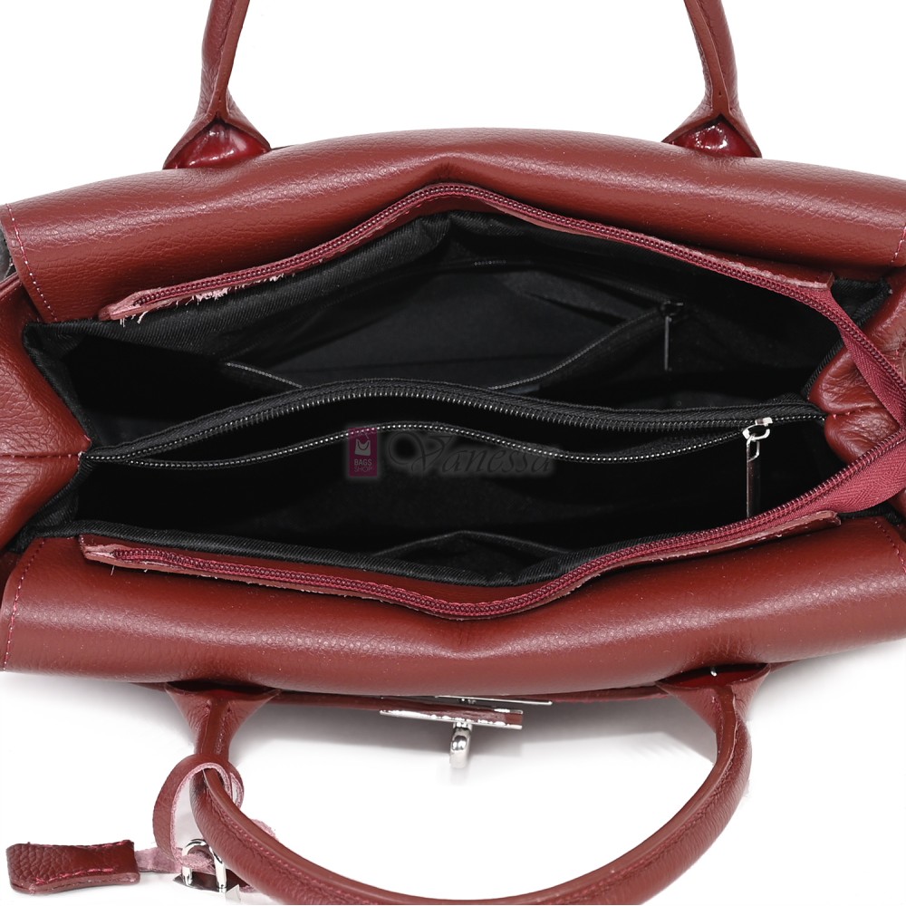 Елегантна дамска чанта, от естествена кожа, в цвят бордо Код: EKK75