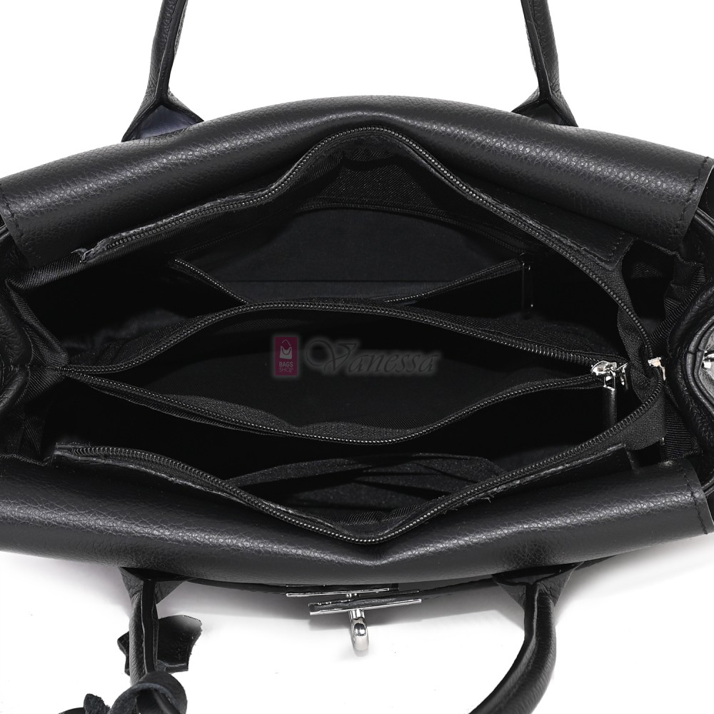 Елегантна дамска чанта, от естествена кожа, в черен цвят Код: EKK75