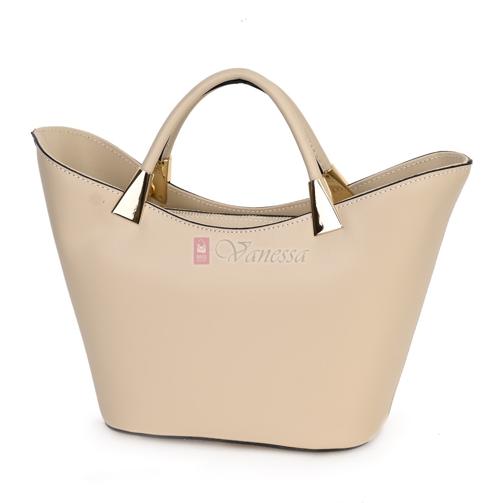 Елегантна дамска чанта от естествена кожа, в бежов цвят Код: EKL62