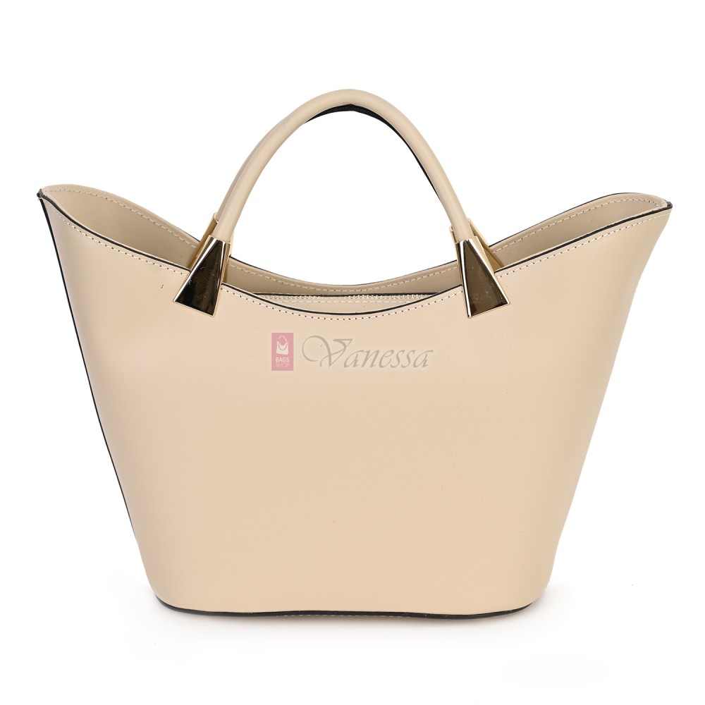 Елегантна дамска чанта от естествена кожа, в бежов цвят Код: EKL62