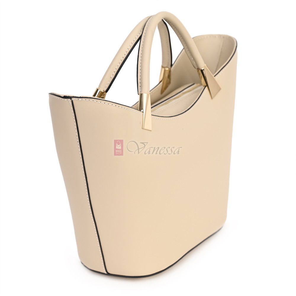 Елегантна дамска чанта от естествена кожа, в бежов цвят Код: EKL62