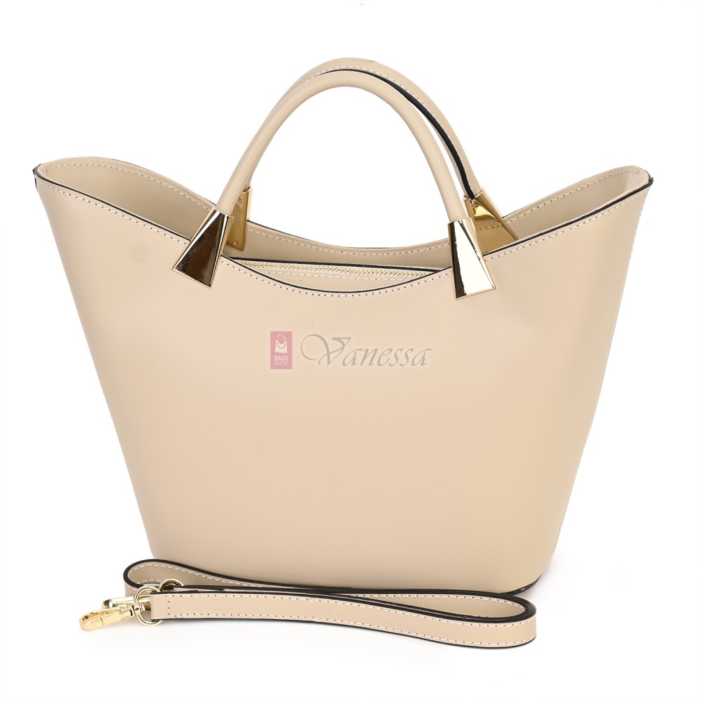 Елегантна дамска чанта от естествена кожа, в бежов цвят Код: EKL62