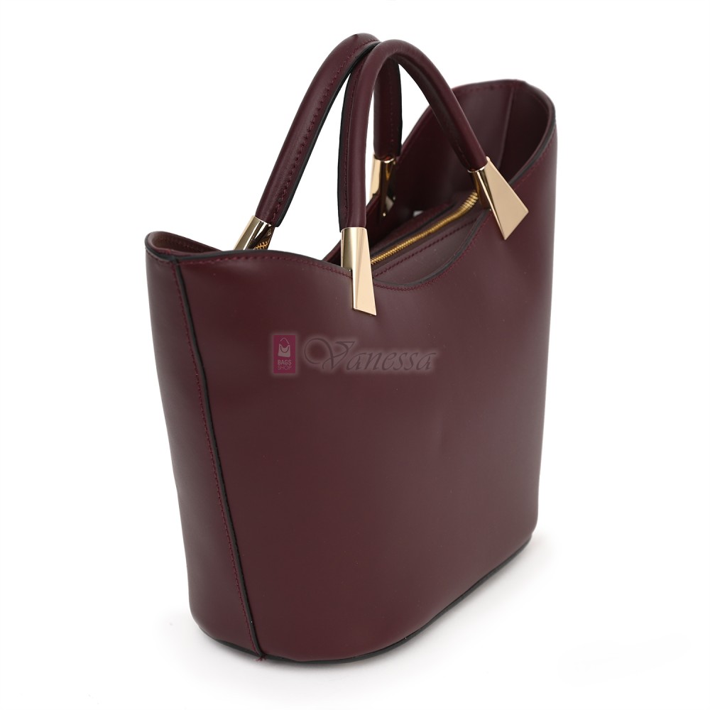 Елегантна дамска чанта от естествена кожа, в цвят бордо Код: EKL62