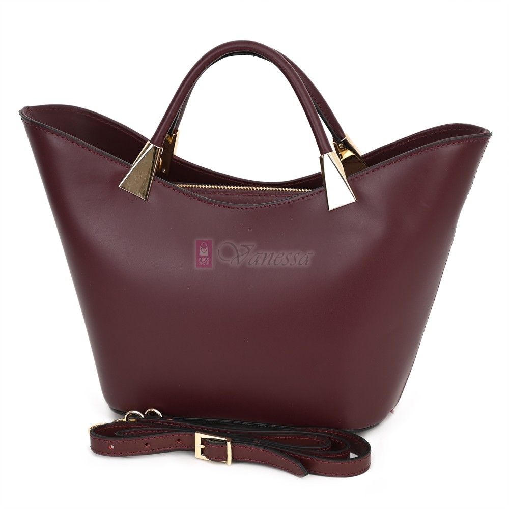 Елегантна дамска чанта от естествена кожа, в цвят бордо Код: EKL62