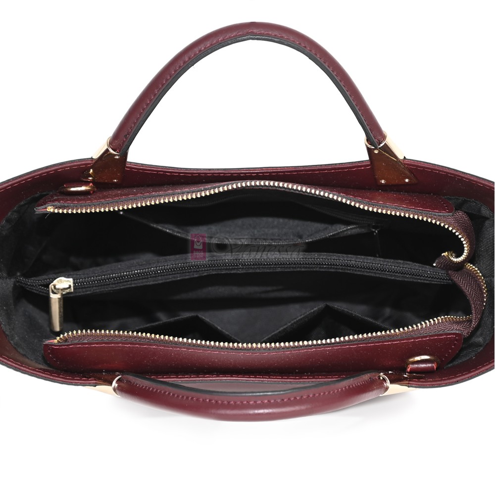 Елегантна дамска чанта от естествена кожа, в цвят бордо Код: EKL62