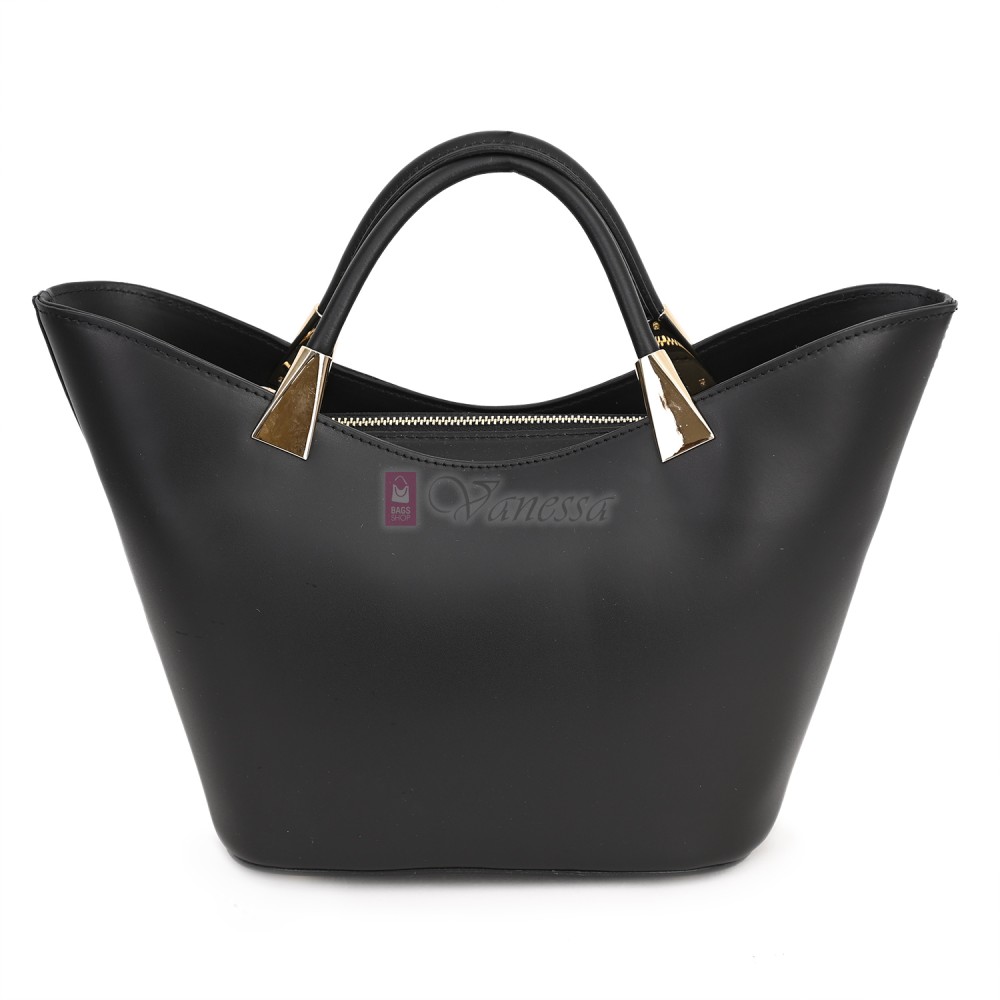 Елегантна дамска чанта от естествена кожа, в черен цвят Код: EKL62