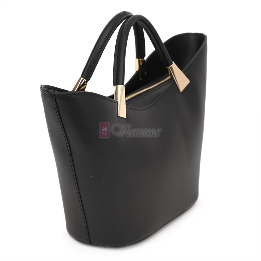 Елегантна дамска чанта от естествена кожа, в черен цвят Код: EKL62