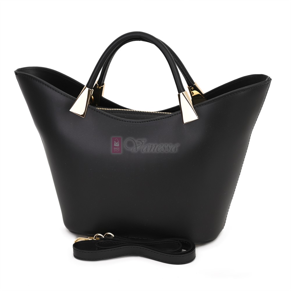 Елегантна дамска чанта от естествена кожа, в черен цвят Код: EKL62