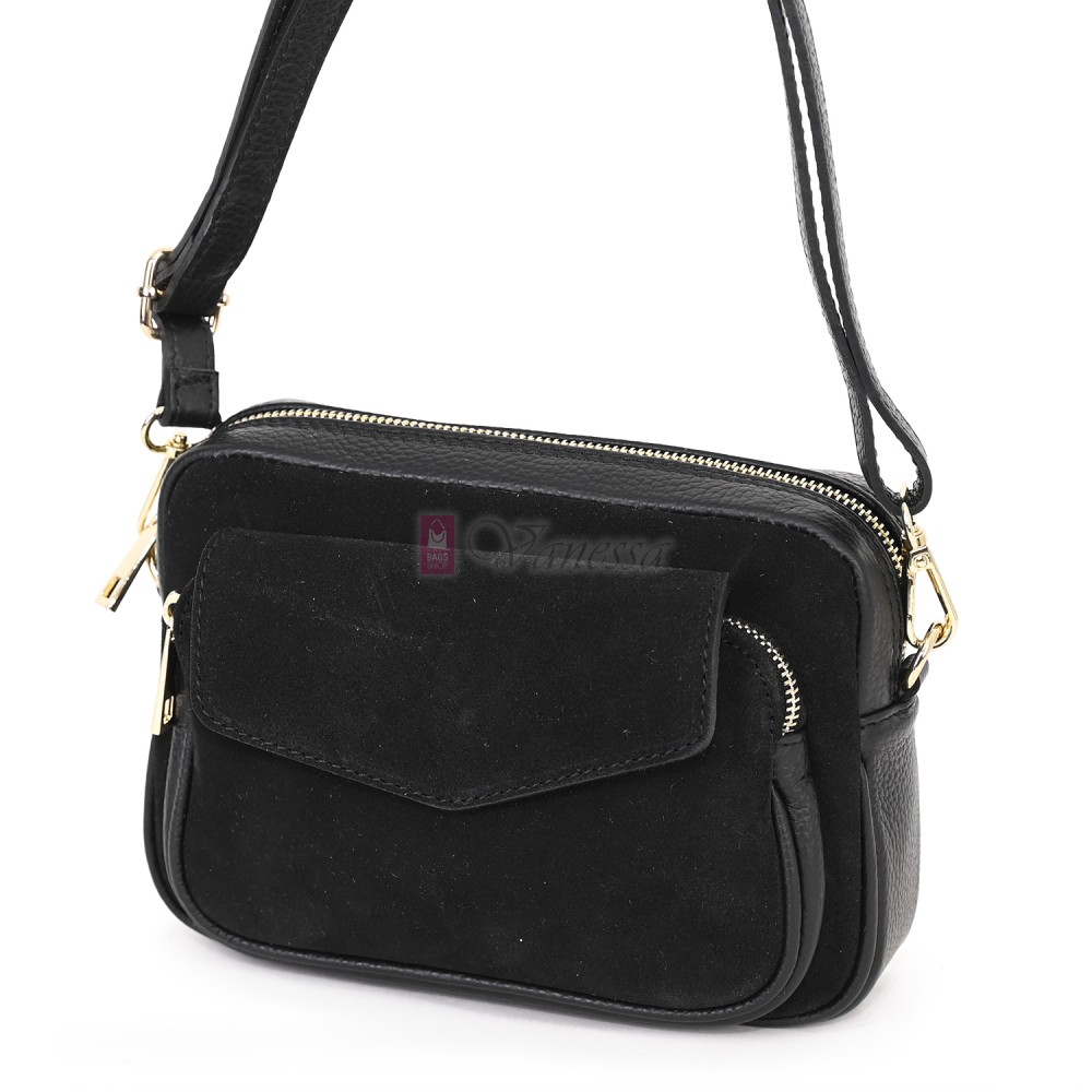 Ежедневна, малка дамска чанта от естествена кожа, в черен цвят Код: EKM56