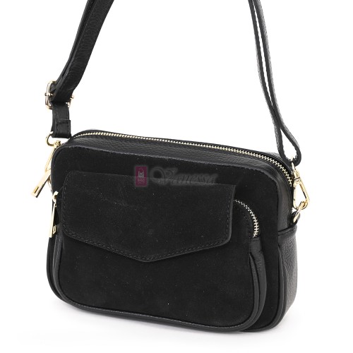 Ежедневна, малка дамска чанта от естествена кожа, в черен цвят Код: EKM56