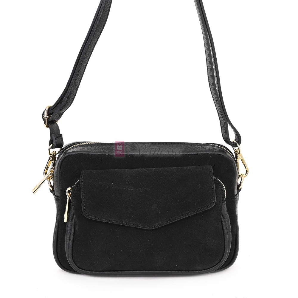 Ежедневна, малка дамска чанта от естествена кожа, в черен цвят Код: EKM56