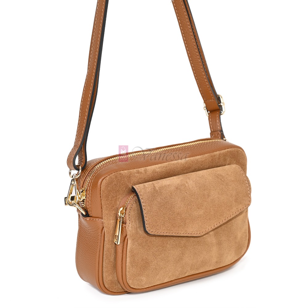 Ежедневна, малка дамска чанта от естествена кожа, в кафяв цвят Код: EKM56