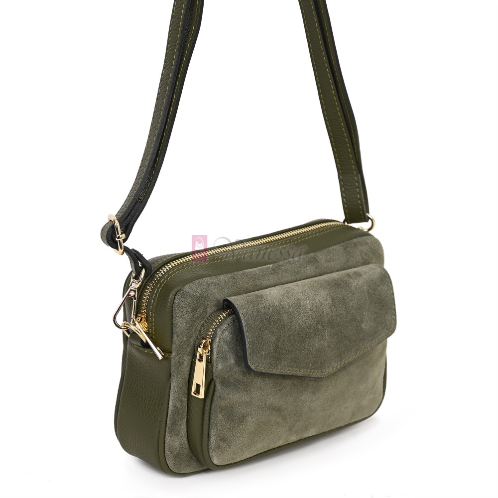 Ежедневна, малка дамска чанта от естествена кожа, в зелен цвят Код: EKM56