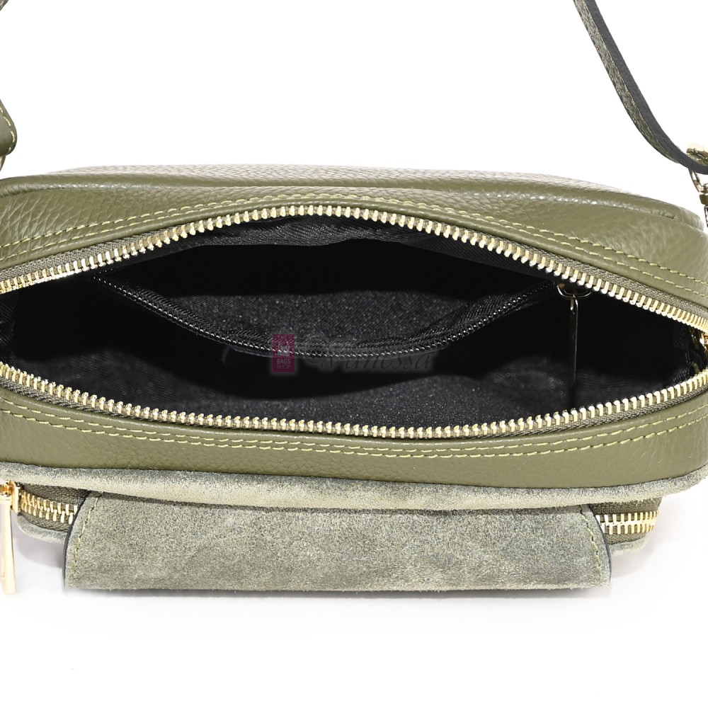 Ежедневна, малка дамска чанта от естествена кожа, в зелен цвят Код: EKM56