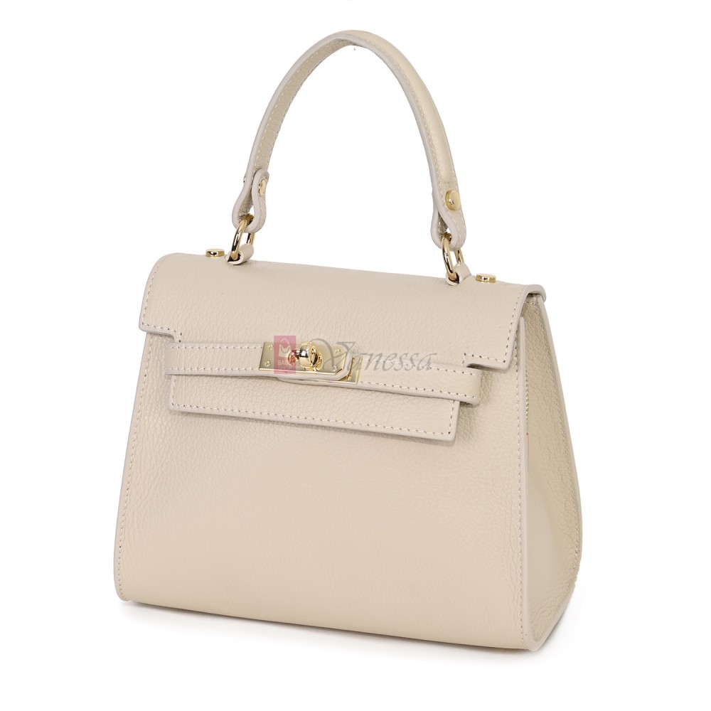 Елегантна, малка дамска чанта от естествена кожа, в светлобежов цвят. Код: EKM59