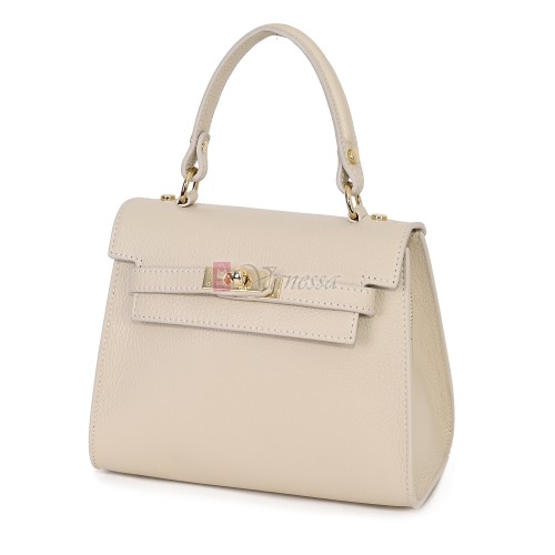 Елегантна, малка дамска чанта от естествена кожа, в светлобежов цвят. Код: EKM59