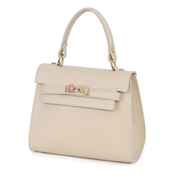 Елегантна, малка дамска чанта от естествена кожа, в светлобежов цвят. Код: EKM59