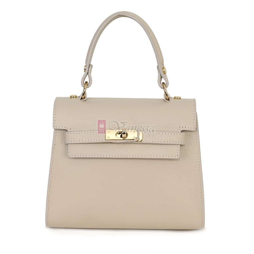 Елегантна, малка дамска чанта от естествена кожа, в светлобежов цвят. Код: EKM59
