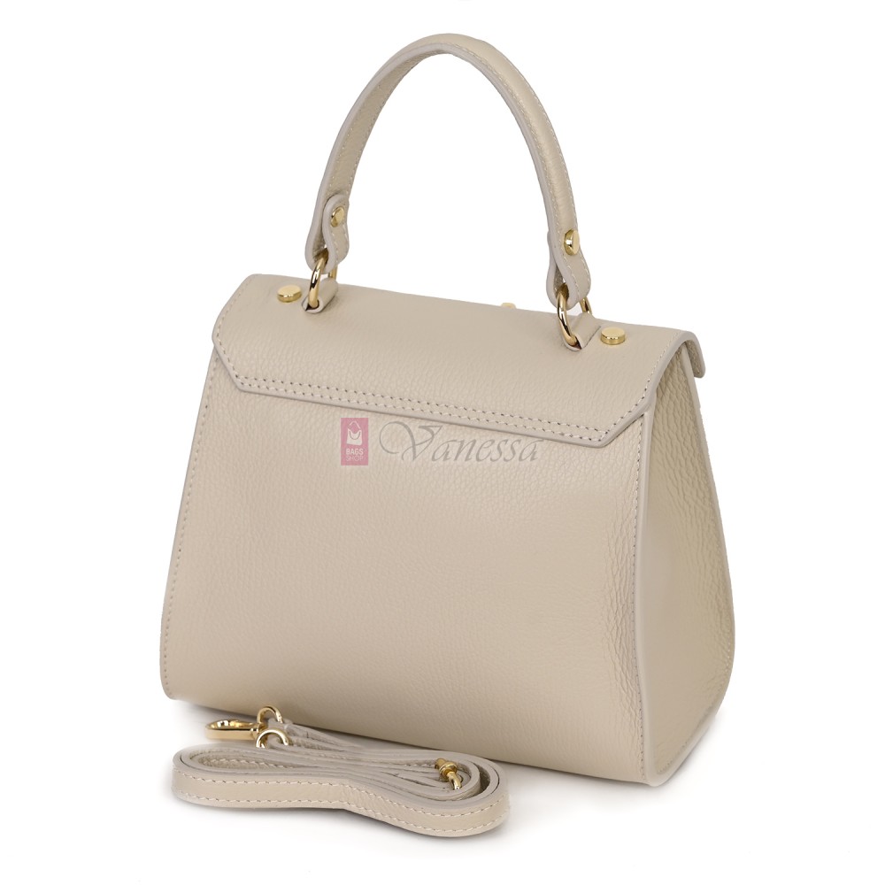 Елегантна, малка дамска чанта от естествена кожа, в светлобежов цвят. Код: EKM59
