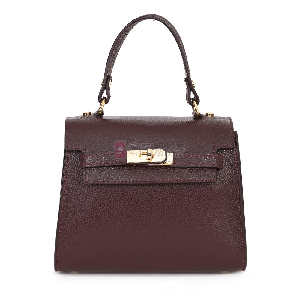 Елегантна, малка дамска чанта от естествена кожа, в цвят бордо. Код: EKM59