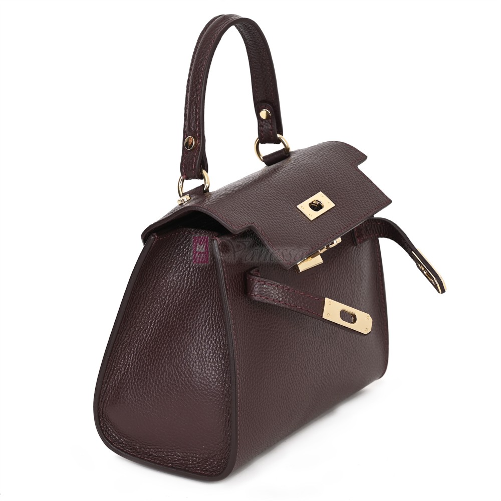 Елегантна, малка дамска чанта от естествена кожа, в цвят бордо. Код: EKM59