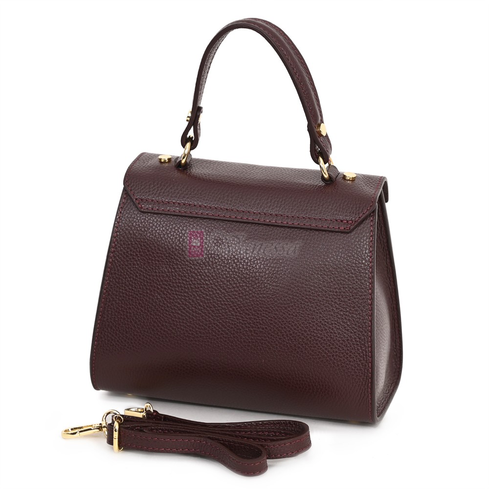 Елегантна, малка дамска чанта от естествена кожа, в цвят бордо. Код: EKM59
