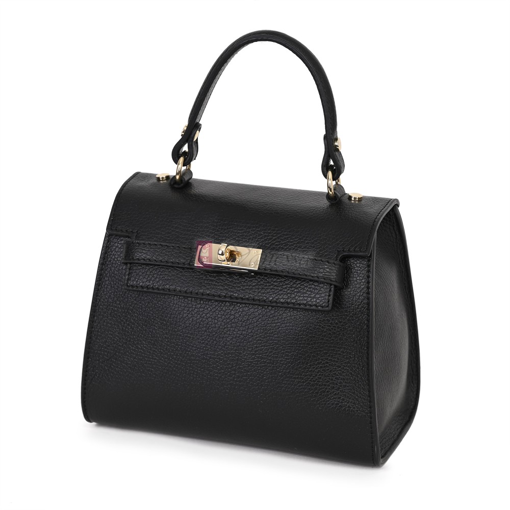 Елегантна, малка дамска чанта от естествена кожа, в черен цвят. Код: EKM59