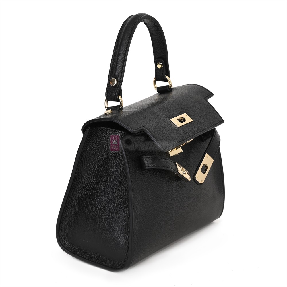 Елегантна, малка дамска чанта от естествена кожа, в черен цвят. Код: EKM59