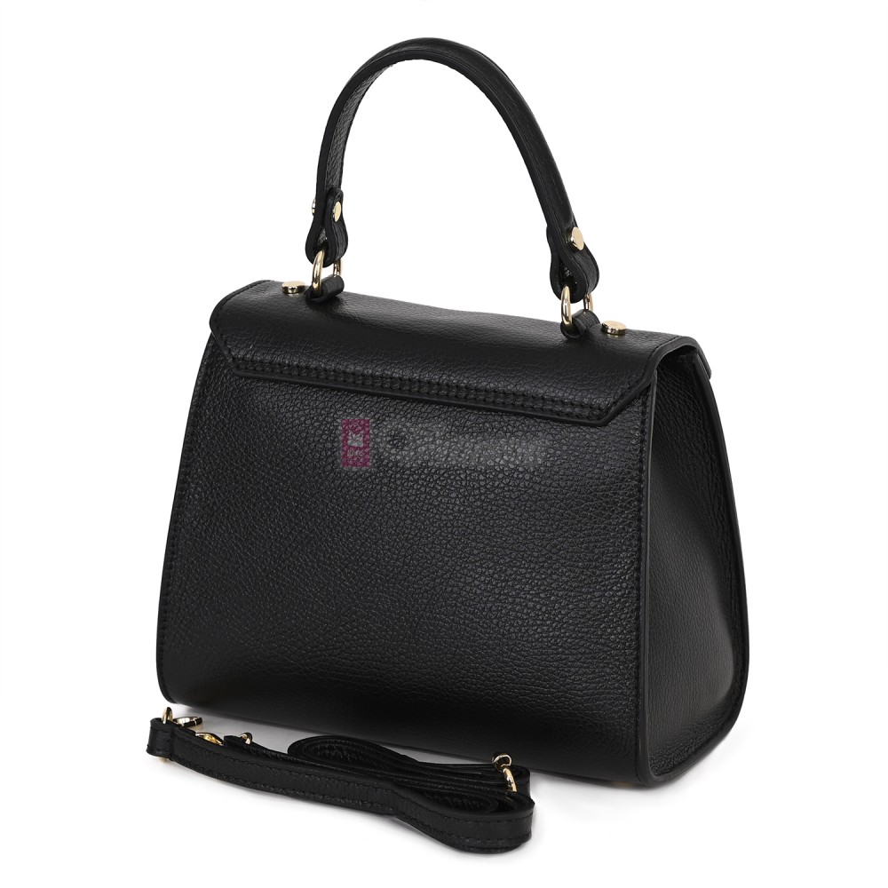 Елегантна, малка дамска чанта от естествена кожа, в черен цвят. Код: EKM59