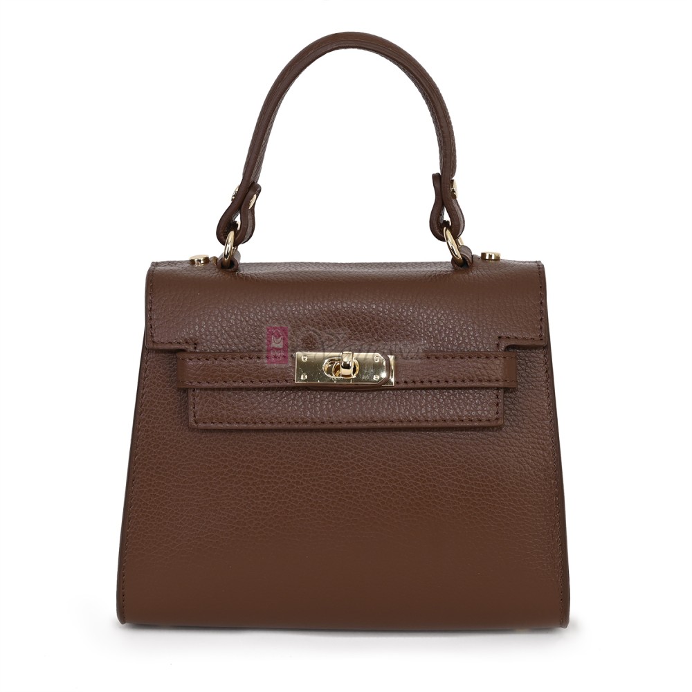 Елегантна, малка дамска чанта от естествена кожа, в тъмнокафяв цвят. Код: EKM59