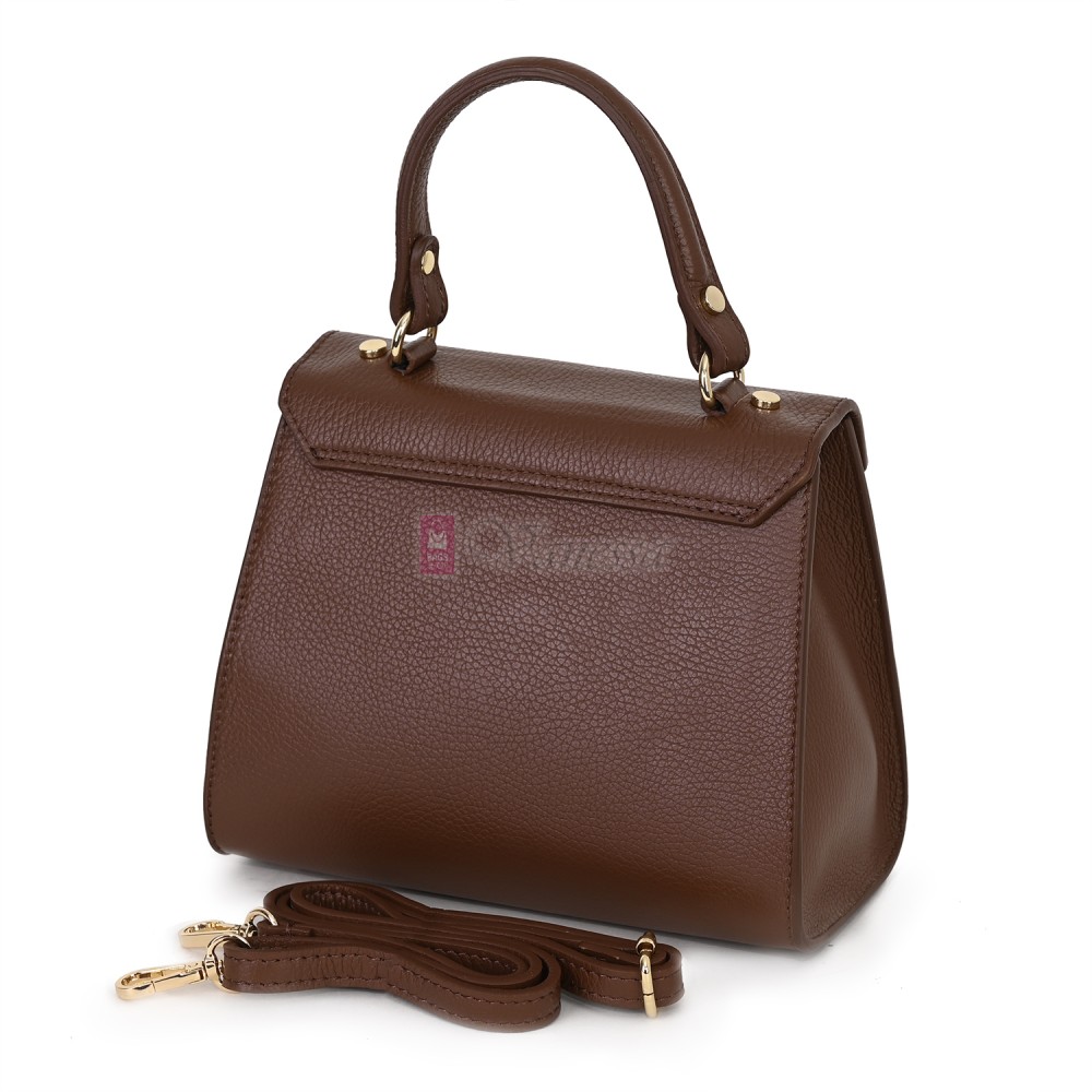 Елегантна, малка дамска чанта от естествена кожа, в тъмнокафяв цвят. Код: EKM59